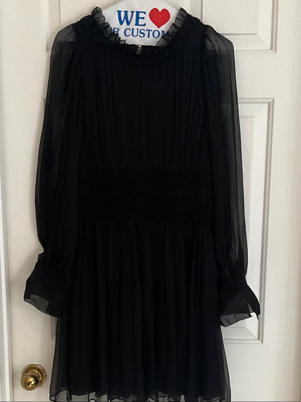 Rebecca Taylor Black Long-Sleeve Chiffon Ruffle-Neck Dress
